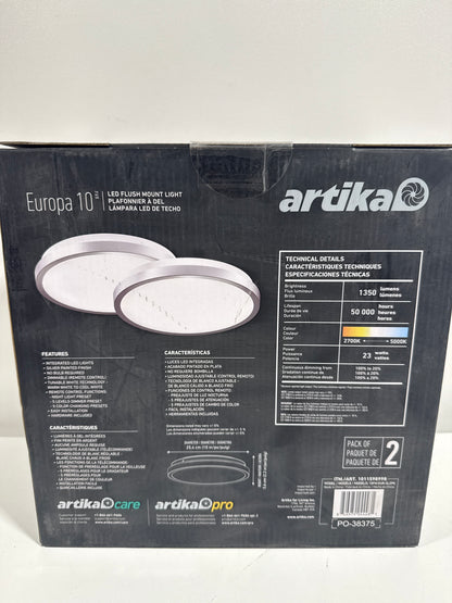 Europa 10 in. Light Silver Selectable CCT LED Flush Mount Ceiling Light With Remote Included 2 Pack