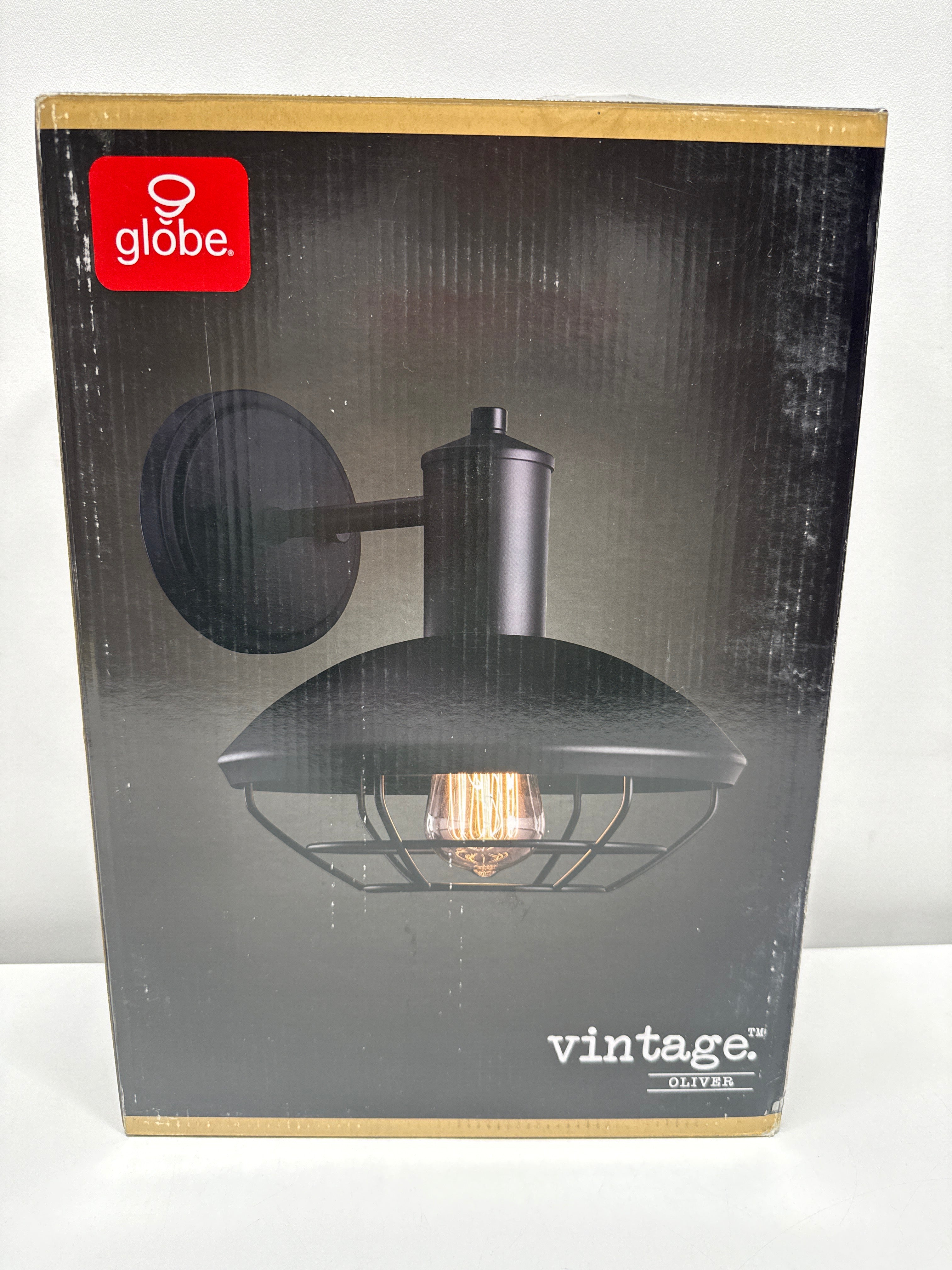 Oliver Matte Black Farmhouse Indoor/Outdoor 1-Light Wall Sconce with Caged Shade