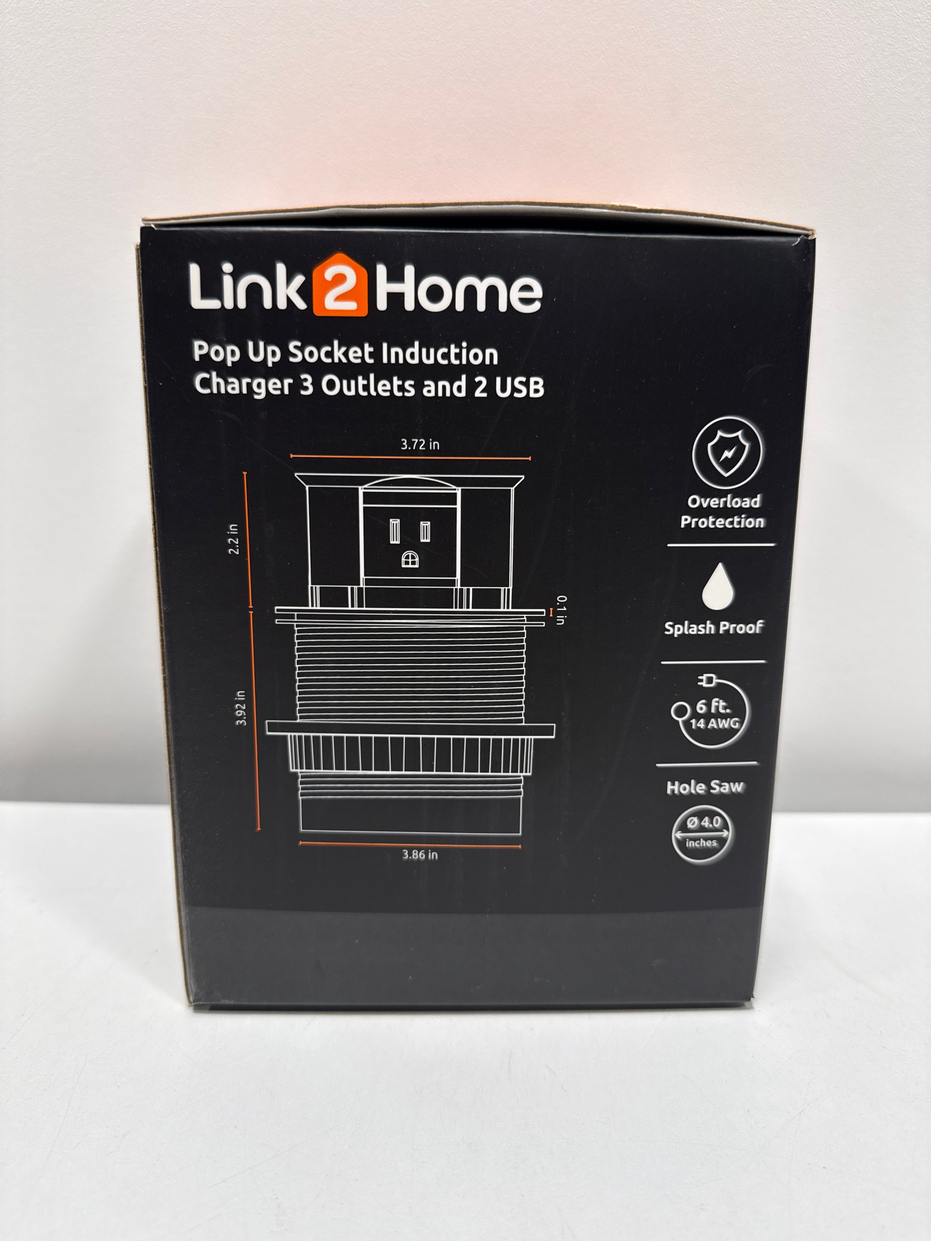 Link2Home Wireless Charging Pop up Outlet with USB 3 Outlets Black