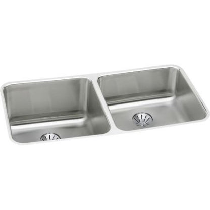 Elkay Lustertone ELUH311810RPD Equal Double Bowl Undermount Stainless Steel Sink with Perfect Drain