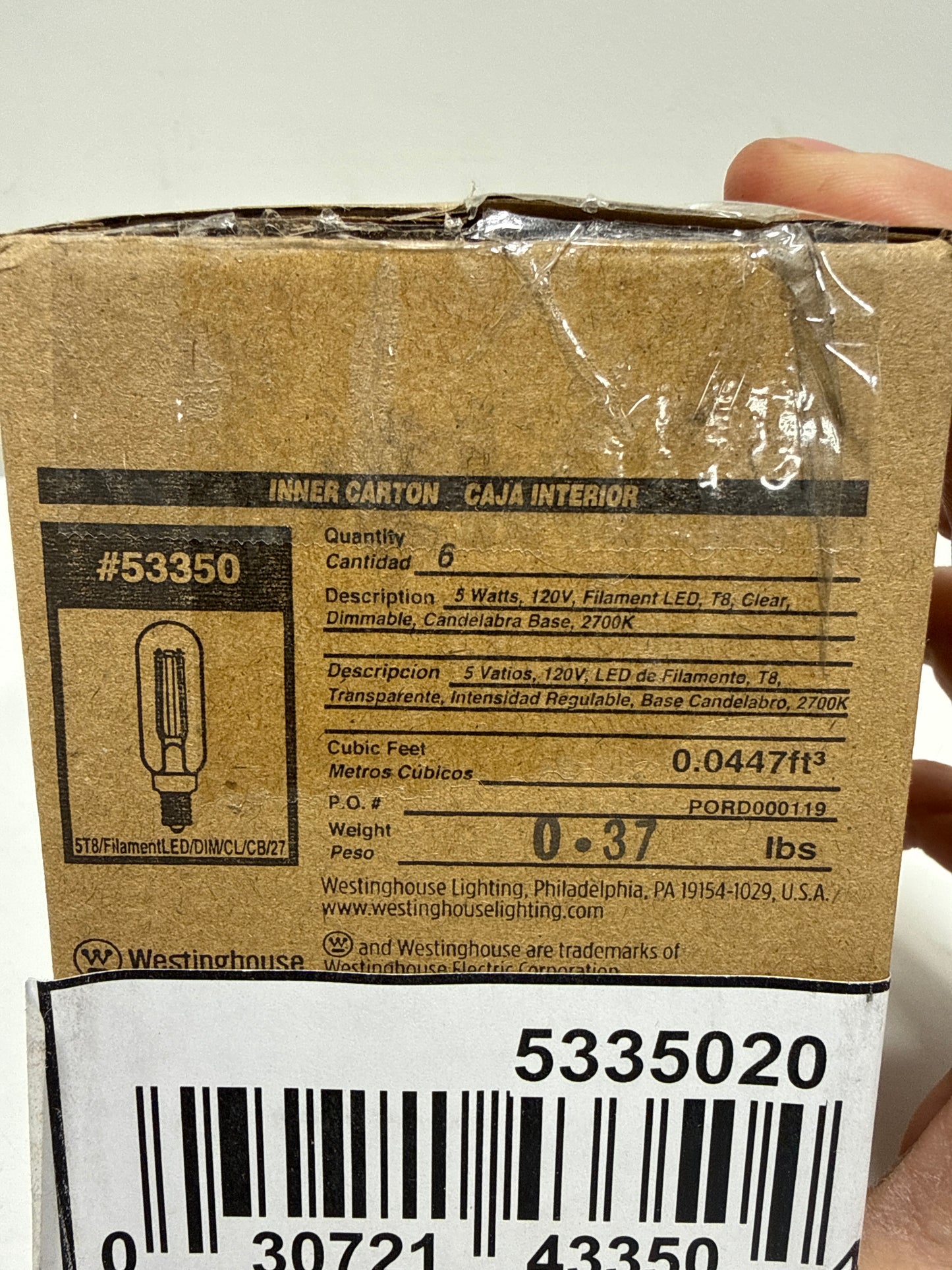 Westinghouse 5335020 Pack of (6) 5 Watt Dimmable T8 Candelabra (E12) LED Bulbs- 600