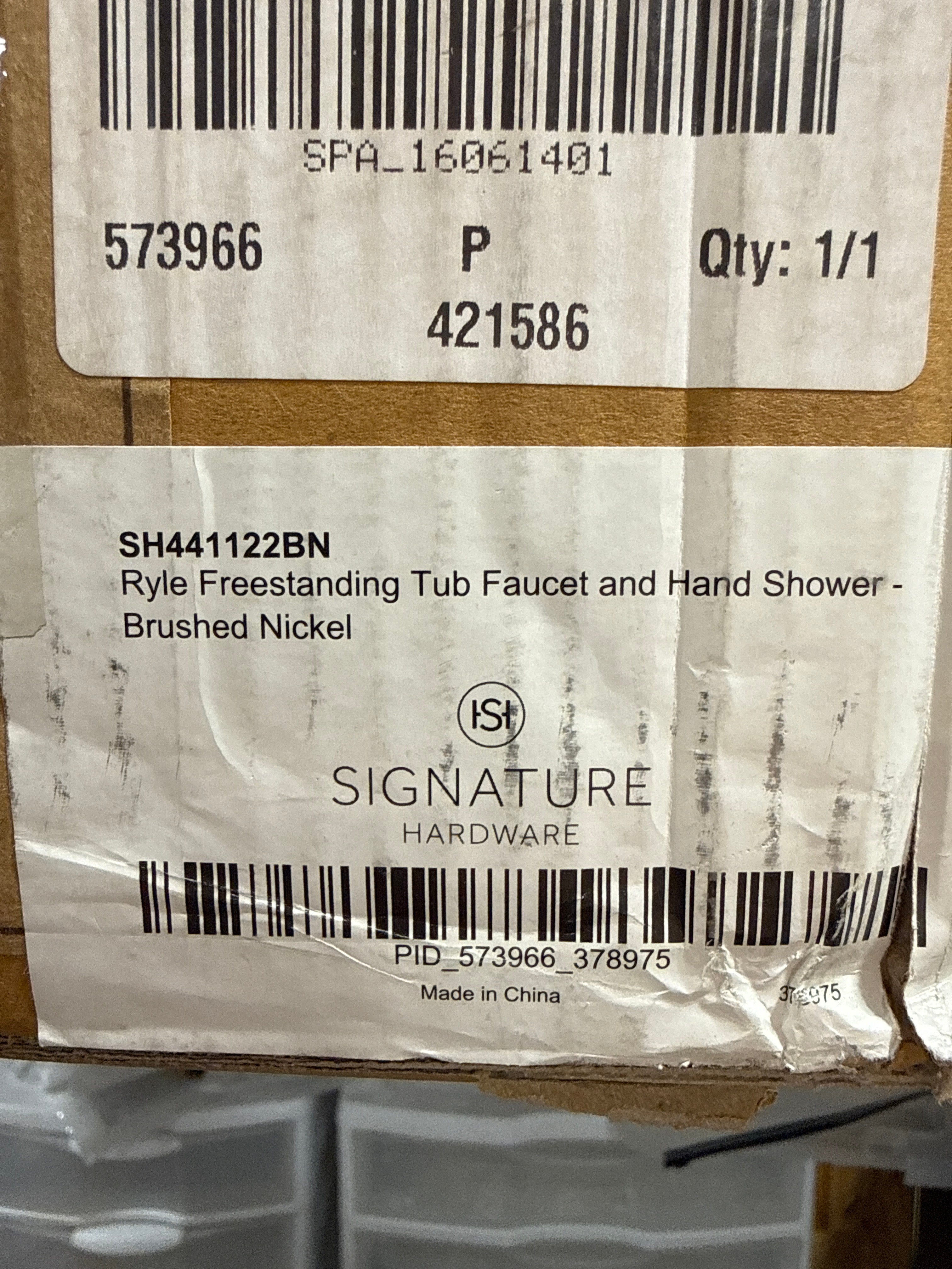 Signature Hardware 934423 Ryle Floor Mounted Tub Filler- Includes Hand Shower Brushed Nickel
