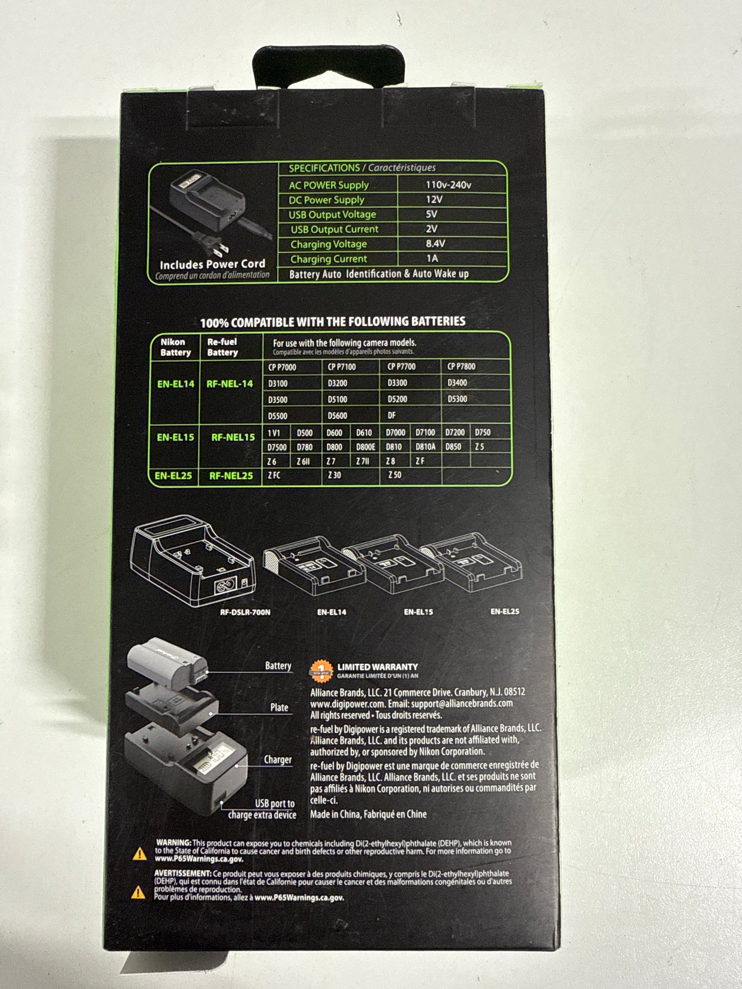 2 Digipower - DSLR/Mirrorless Camera Travel Charger with LCD Battery Level Indicator for Nikon Batteries EL14/15/25 - Black