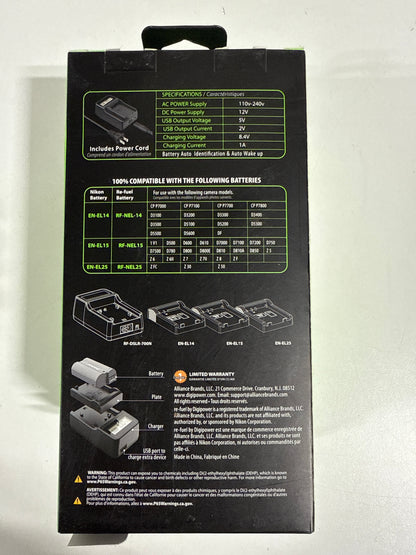 2 Digipower - DSLR/Mirrorless Camera Travel Charger with LCD Battery Level Indicator for Nikon Batteries EL14/15/25 - Black