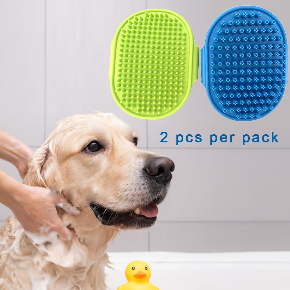 Dycuka Dog and Cat Grooming Brush, Pet Shampoo Bath Brush Soothing Massage Rubber Comb with Adjustable Ring Handle for Long Short Haired Dogs and Cats