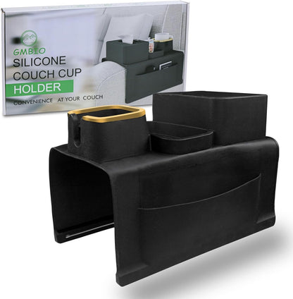 Silicone Couch Cup Holder Tray with Storage Box, Silicone Portable Sofa Armrest Tray with Side Pockets, BPA-Free Spill-Proof Sofa Drink Holder, Perfect Cup Holder Tray for Remote, Snacks, Notebooks