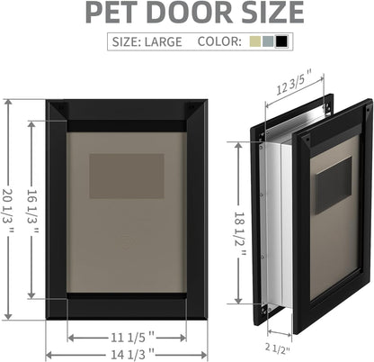 Classicmacher Large Dog Door for Door, Heavy Duty Dog Door with Aluminum Frame and Telescoping Tunnel, Single Magnetic Flaps and Two Sliding Lock Panels,Up to 110lbs(Dull Black,Large)