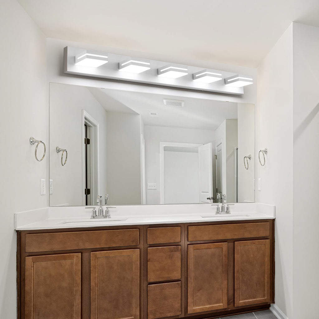 Dent SineRise LED Modern Bathroom Vanity Light Fixtures (5-Light 40-Inch Dimmable) Matte White Modern Acrylic Bathroom