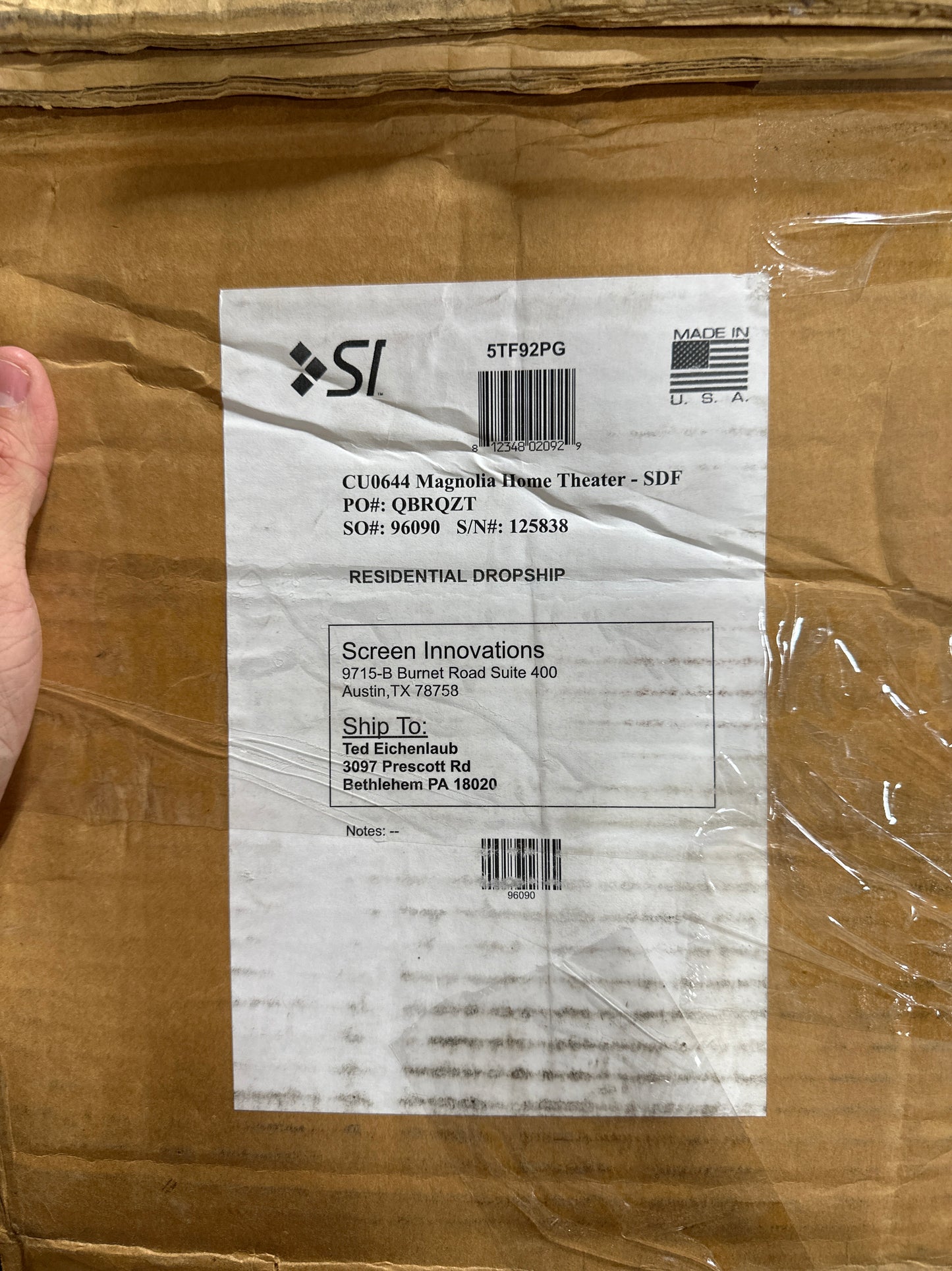 Screen Innovations - 5 Series 92" Fixed Projector Screen - Black/Gray