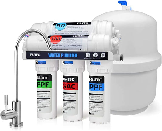 See Desc FS-TFC 5-Stage Reverse Osmosis Water Filtration System 100GPD Fast Flow Plus Extra 4 Filter for Free (FS-RO-100G-A)