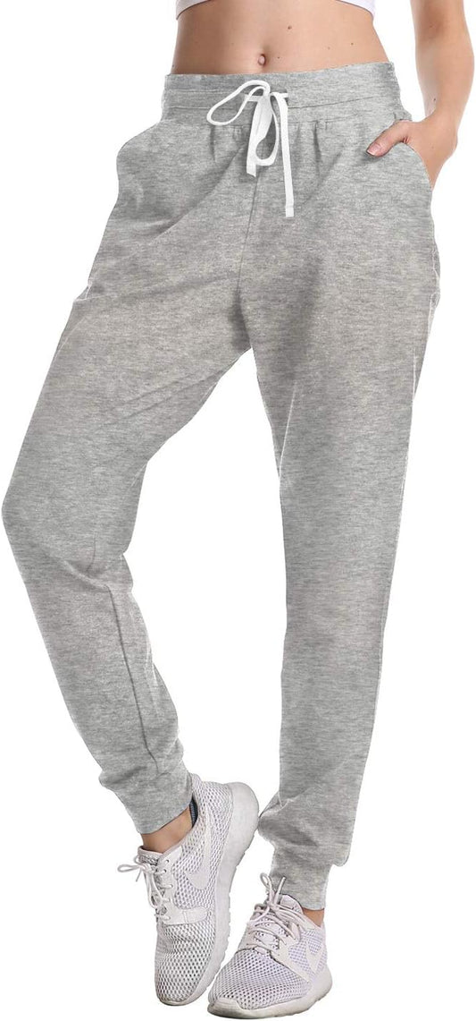 DAYOUNG Women's Sweatpants Yoga Jogger Running Pants Lounge Loose Drawstring Waist with Zipper Pockets YWK24-Light Grey-M