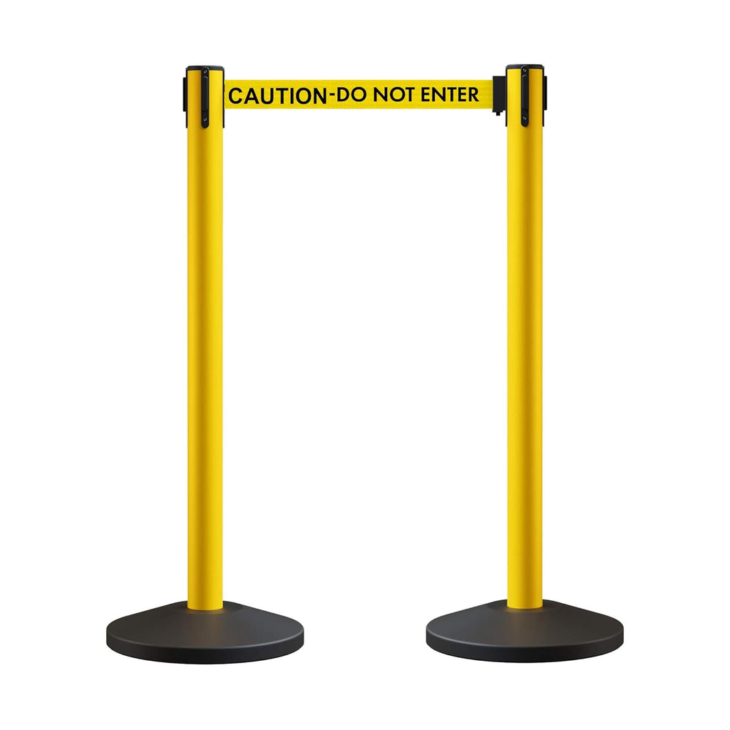 Crowd Control Warehouse CCW Series RBB-100 - Set of 2 Stanchion Retractable Belt Barriers - 11 Foot Caution