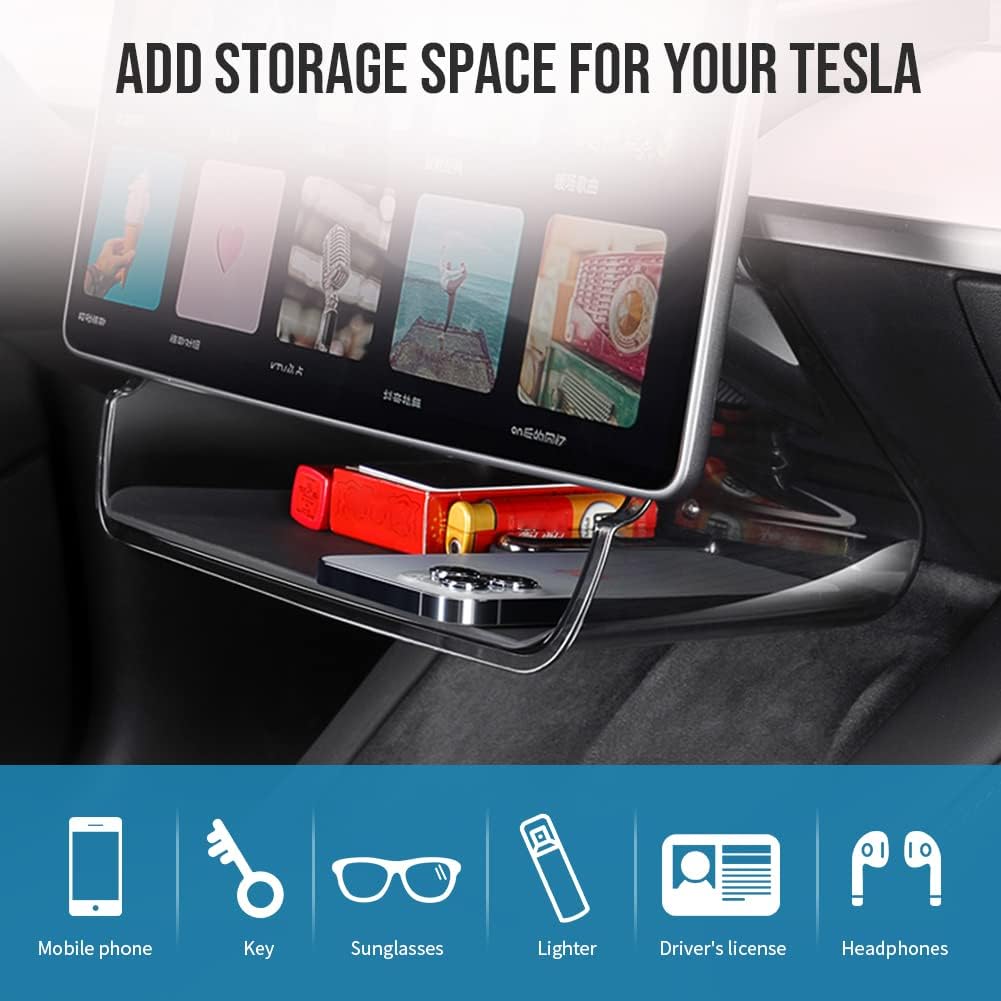 motoparty Center Console Organizer for Tesla Model Y Accessories Model 3 Accessories Under Screen Organizer Box Large Capacity Magnetic Installation Non-Slip Transparent Acrylic