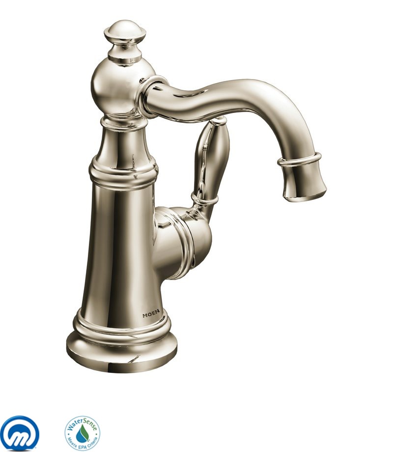 Moen S42107NL Weymouth Single Handle Monoblock Bathroom Sink Faucet in Polished Nickel