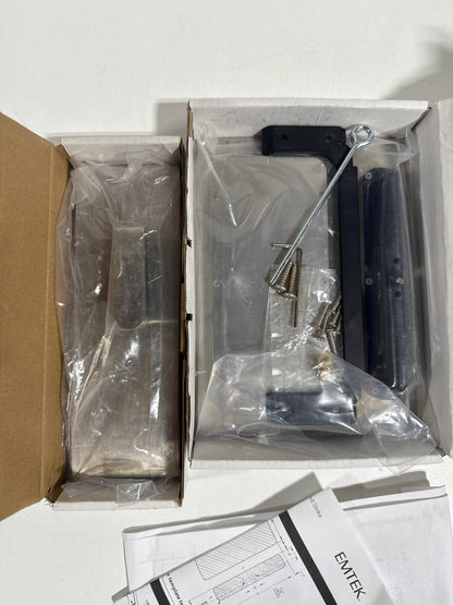 Emtek 222202 Modern Rectangular Surface Jamb Mounted Privacy Lock with Flush Pull and Integrated Strike for Barn Doors Satin Nickel