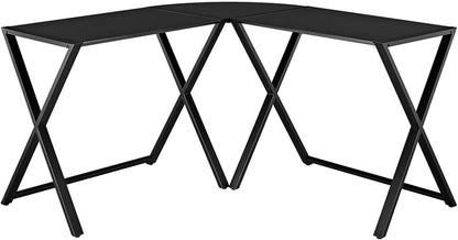 Walker Edison Wright Modern X Leg Glass Top Corner Gaming Desk, 51 Inch, Black