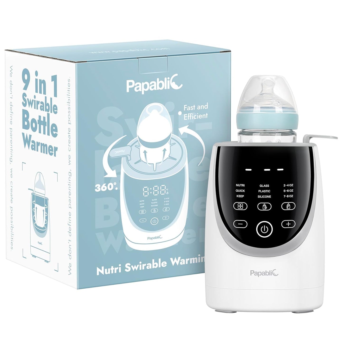 Papablic Swirlable Bottle Warmer, Baby Bottle Warmer with Shake Function for Breastmilk and Night Feeds, Uniform Heating for Nutrient Preservation, Smart Temperature Control, Automatic Shut-Off