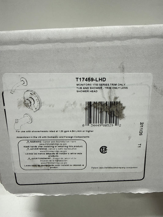 Delta Trinsic Monitor 17 Series Dual Function Pressure Balanced Tub and Shower with Integrated Volume Control - Less Shower Head and Rough-In Valve Model: T17459-LHD