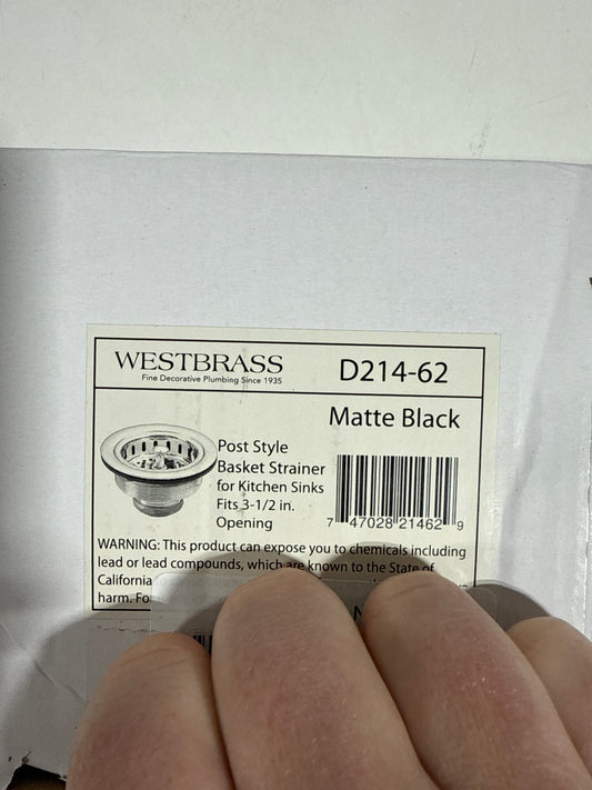 Westbrass D214-62 3-1/2" Post Style Large Kitchen Sink Basket Strainer, Matte Black