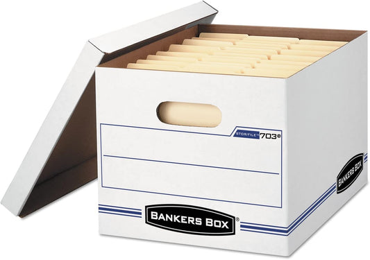 Bankers Box 10 Pack STOR/FILE Basic Duty File Storage Boxes, Standard Assembly, Lift-off Lid, Letter/Legal, White/Blue