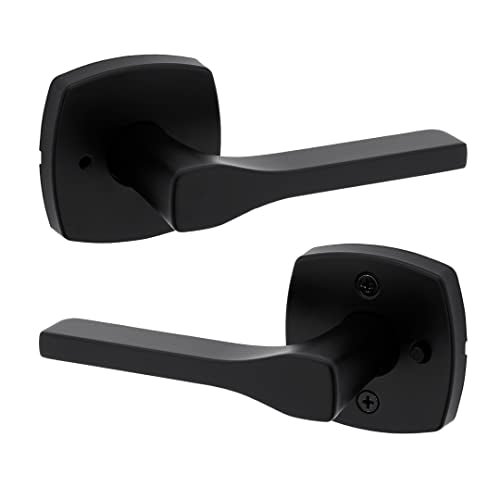Tripoli Matte Black Privacy Bed/Bath Door Handle with Soft Modern Rose