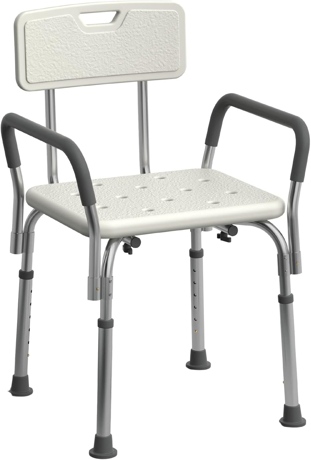 Medline Shower Chair for Inside Shower, Heavy Duty, 350 lb Capacity, Adjustable Height, Non-Slip Seat with Padded Armrests & Back, White
