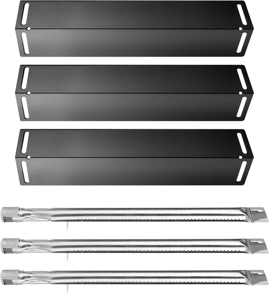 Hisencn Grill Replacement Parts for Smoke Hollow PS9900 PS9500 6500 6800 SH5000 SH9916 Grill, 16 1/2 Inch Porcelain Steel Heat Plate Shield, Stainless Steel Burner Pipe Grill Parts Repair Kit, 3 Pack