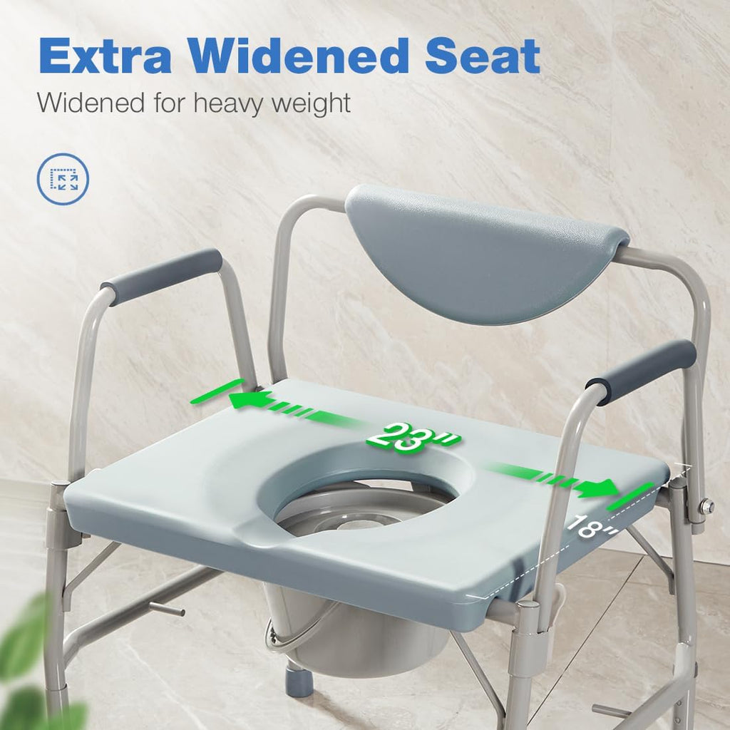 GreenChief 3 in 1 Bariatric Commode 700 LBS Drop Arm Bedside Commode Chair Potty Chair with Extra Wide Seat Raised