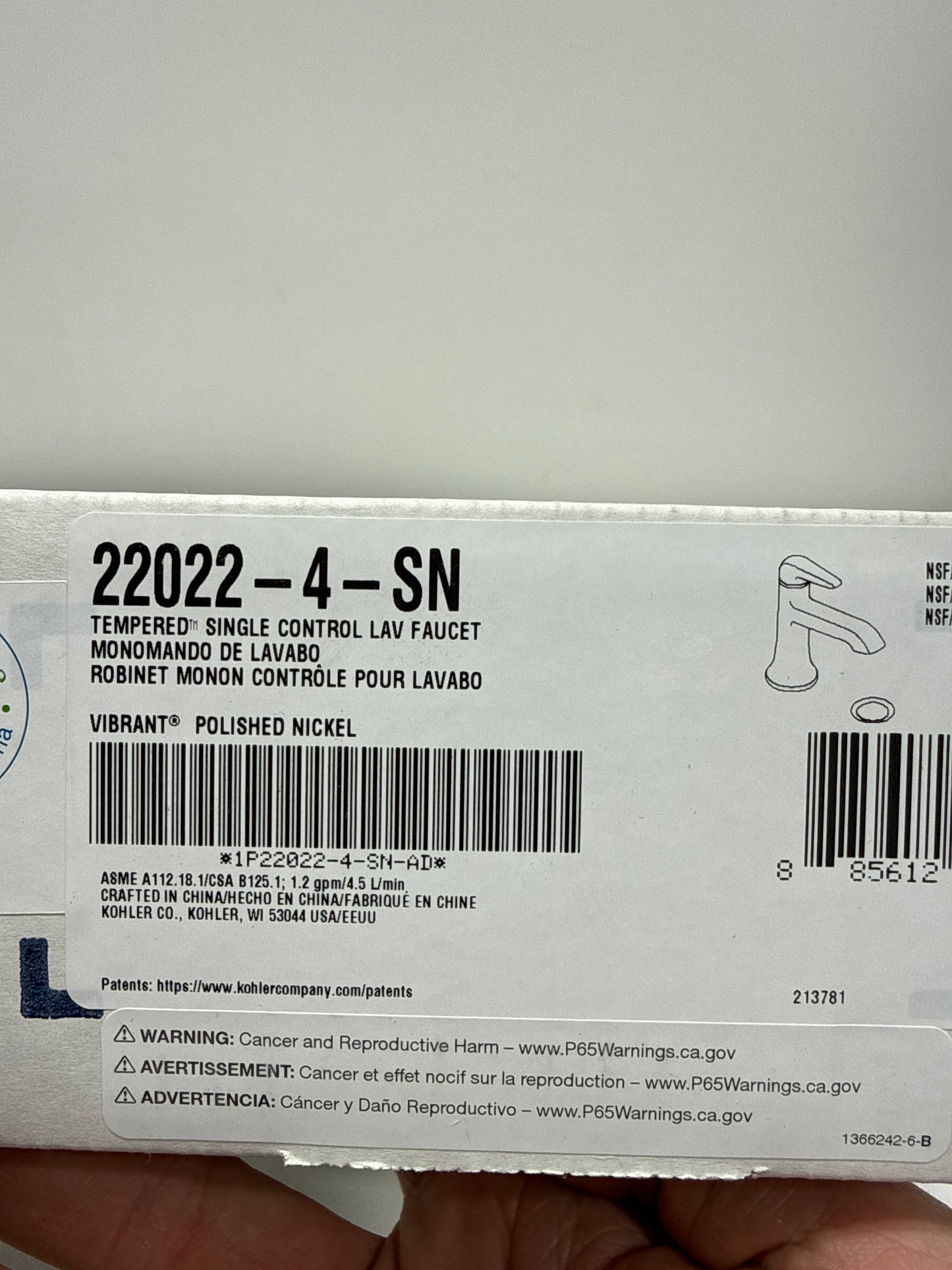 Kohler K-22022-4 Tempered 1.2 GPM Single Hole Bathroom Faucet with Pop-up Drain Assembly Vibrant Polished Nickel