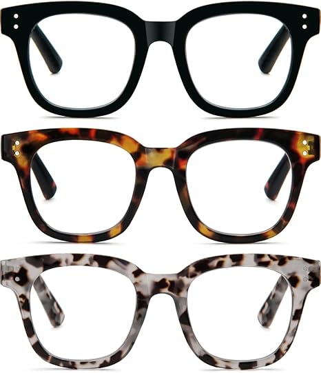 REAVEE 3 Pack Retro Oversized Reading Glasses for Women Blue Light Blocking Cute Square Computer Readers Spring Hinge
