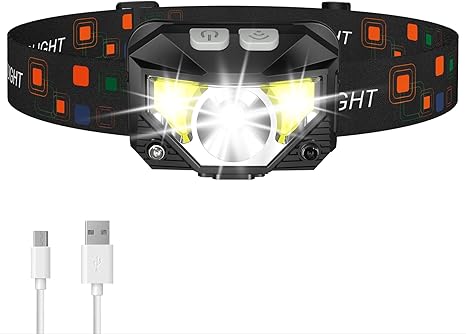 LHKNL Headlamp Flashlight, Lumen Ultra-Light Bright LED Rechargeable Headlight with White Red Light, Waterproof Motion Sensor Head Lamp, 8 Modes for Outdoor Camping Running Fishing-1 Pack