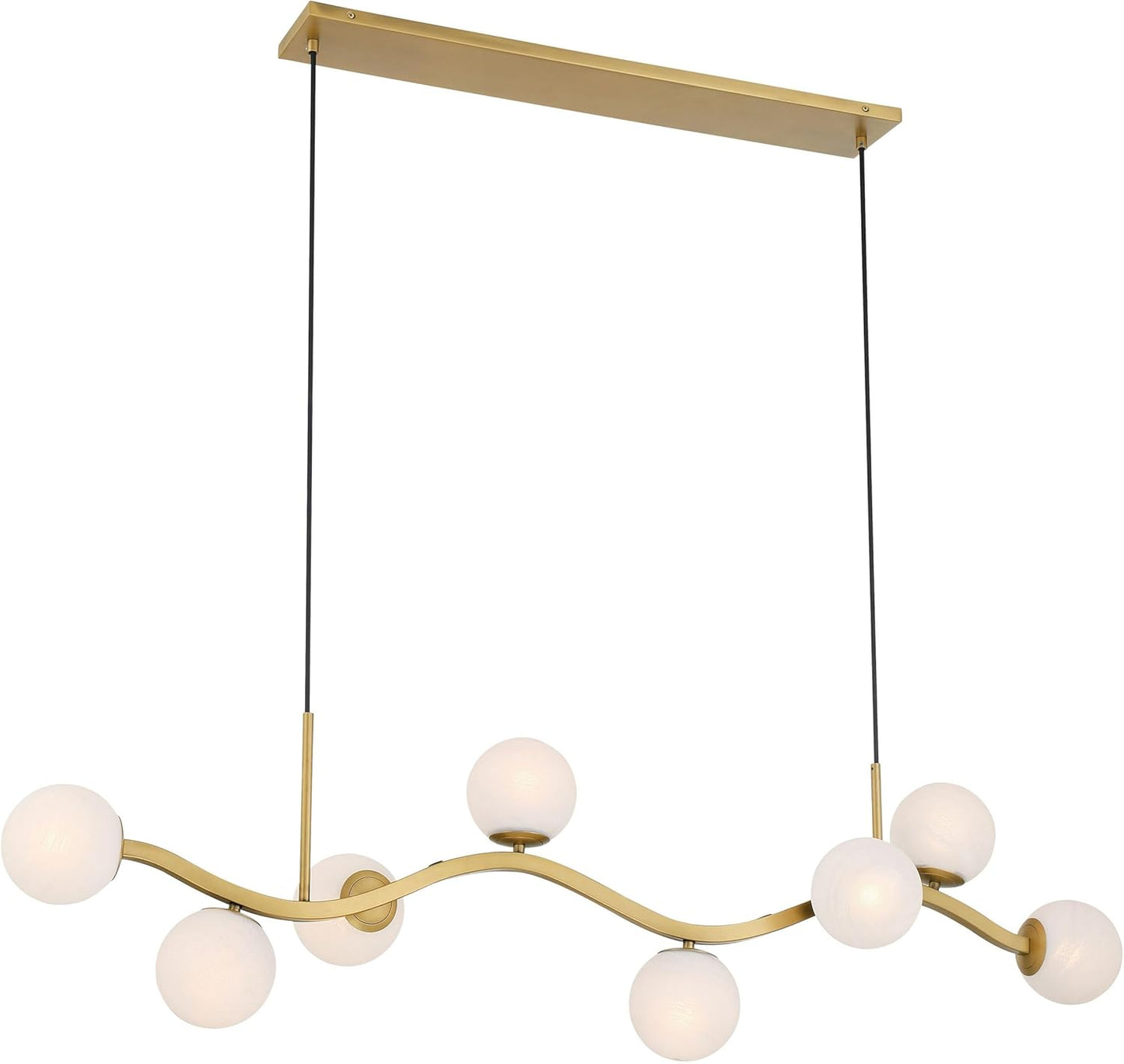 Minka Lavery 3747-732 Curven 8 Light 54’’ Long Abstract Linear Chandelier - Legacy Brass with Etched Alabaster Glass