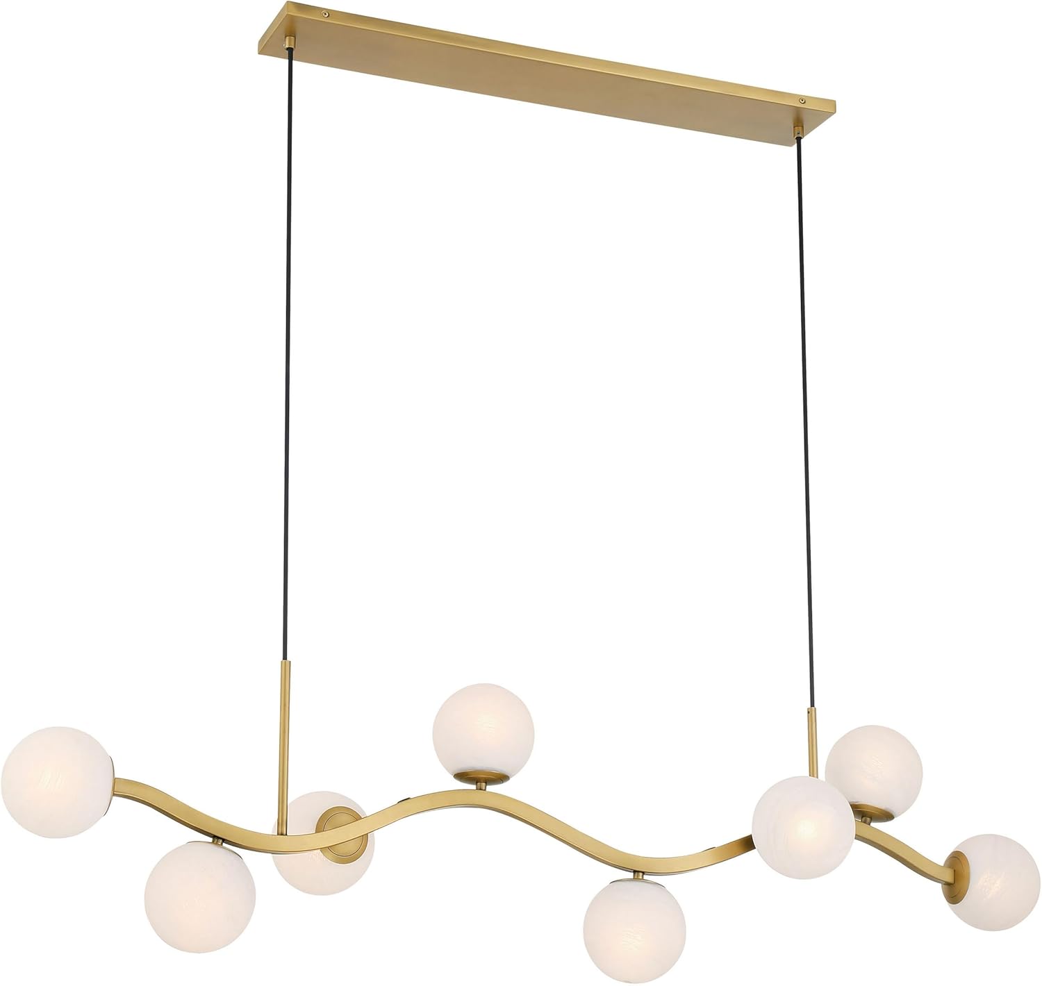 Minka Lavery 3747-732 Curven 8 Light 54’’ Long Abstract Linear Chandelier - Legacy Brass with Etched Alabaster Glass