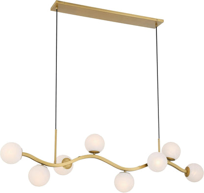 Minka Lavery 3747-732 Curven 8 Light 54’’ Long Abstract Linear Chandelier - Legacy Brass with Etched Alabaster Glass