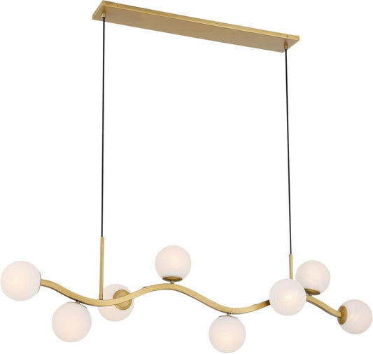 Minka Lavery 3747-732 Curven 8 Light 54" Long Abstract Linear Chandelier - Legacy Brass with Etched Alabaster Glass