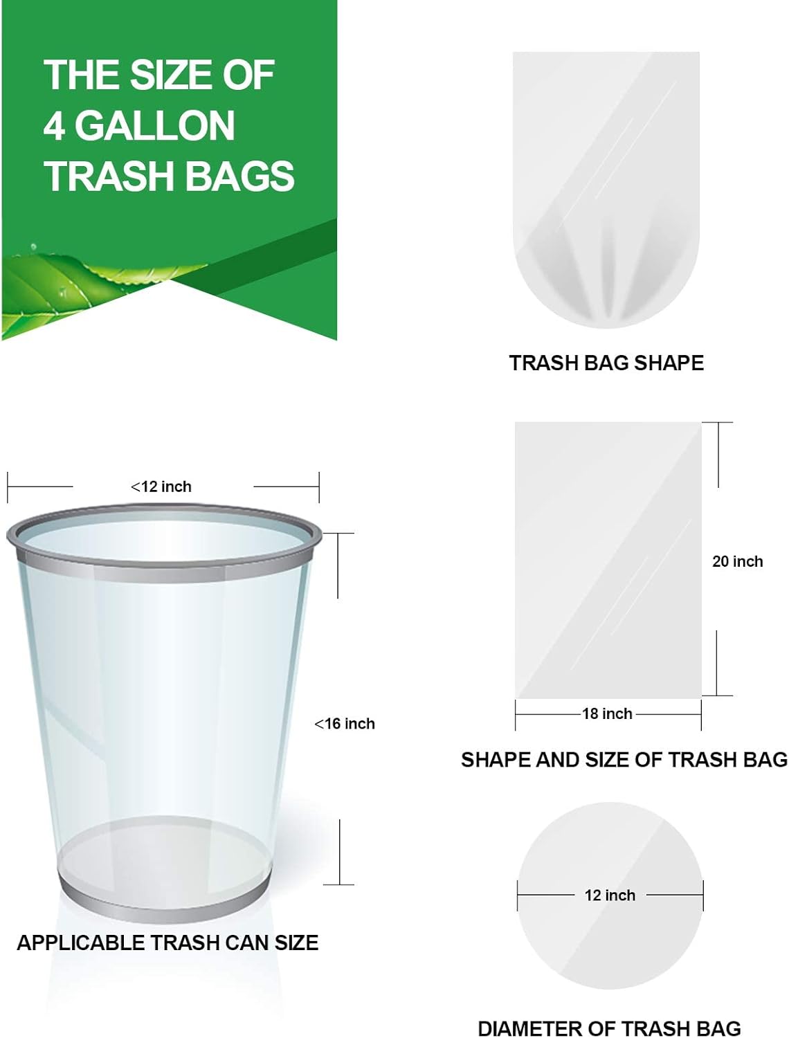 FORID Clear Small Trash Bags, 4 Gallon Garbage Bags, Wastebasket Bin Liners 330 Count Plastic Trash Bags for Bathroom Bedroom Office Trash Can 15 Liters - Durable & Thick Trash Bag