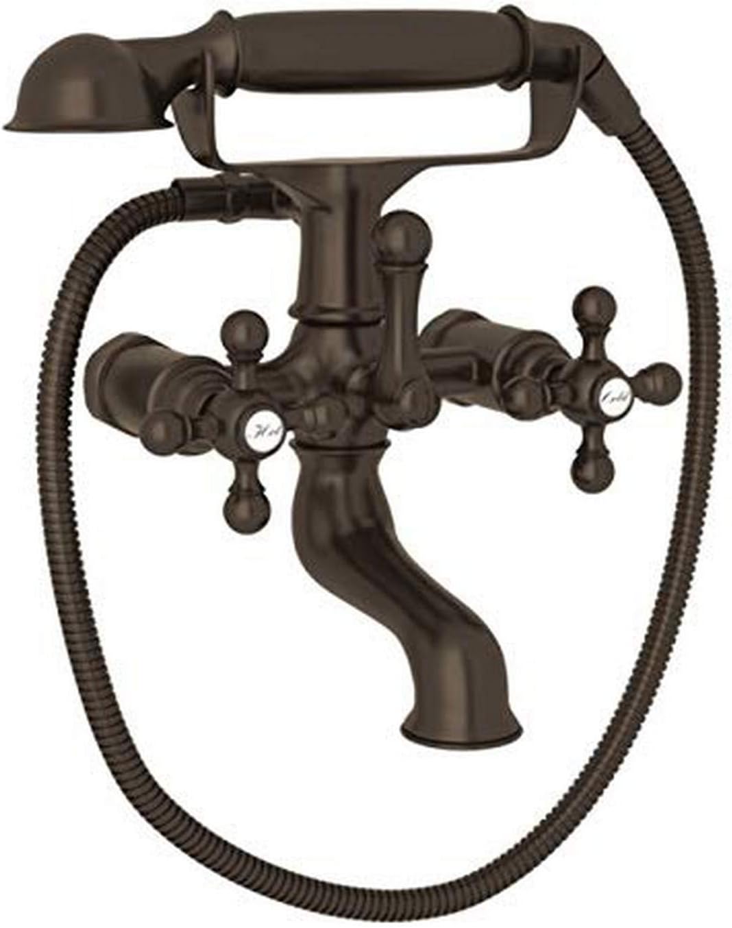 Rohl AC7X-TCB Cisal Exposed Tub Filler with Hand Shower And Metal Cross Handles Less, Tuscan Brass
