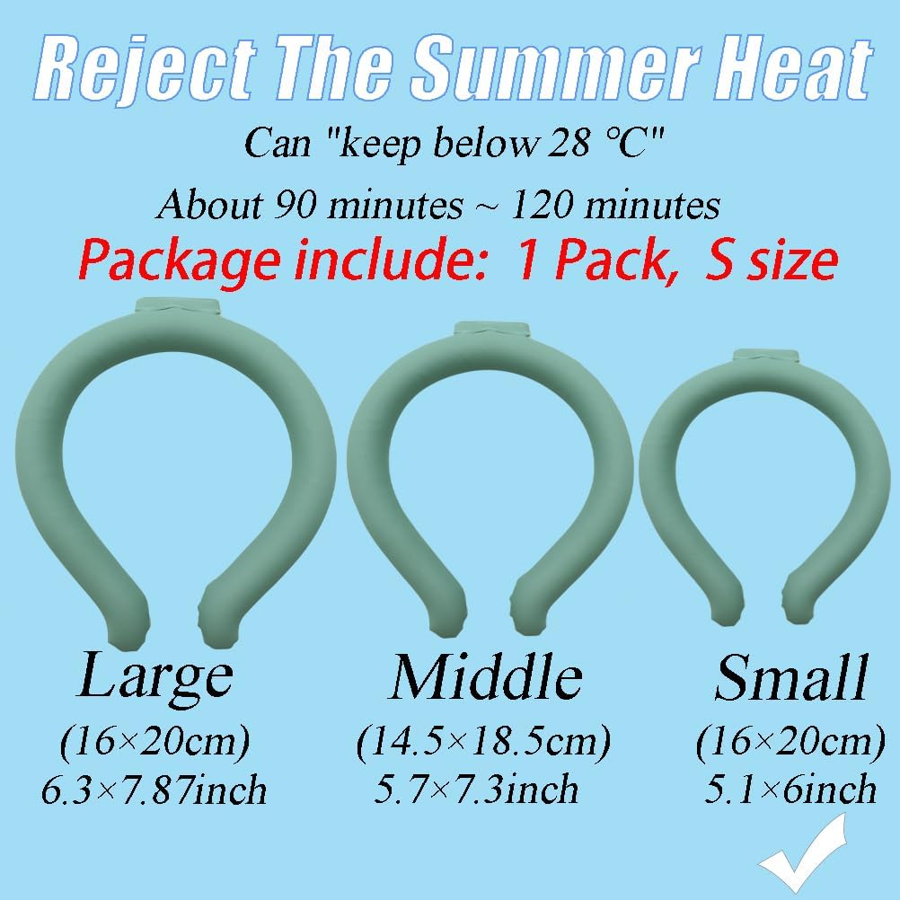 2 - HI FINE CARE Neck Cooling Tube, Neck Cooler Ring, Neck Cold Pack, Reusable Neck Cooler, Heat Cooling Collar, Summer Heat Relief for Hot Flashes and Fever (Green S Diameter-5.9inch)