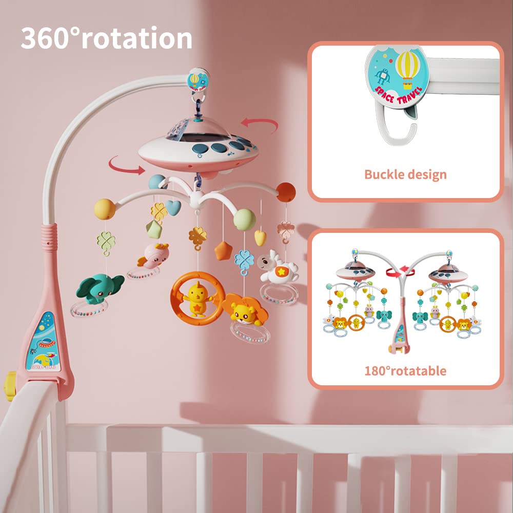 Lcasio Baby Musical Crib Mobile with Night Lights and Relaxing Music,Hanging Rotating Animals Rattles,Stars