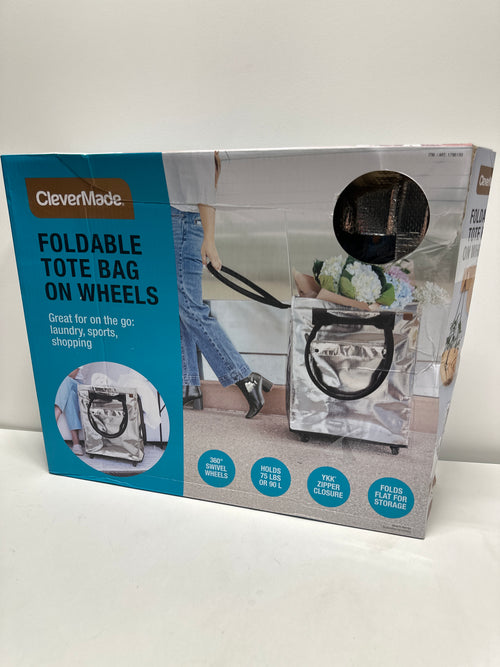 CleverMade Foldable Tote Bag on Wheels, 14Lx18Wx24H Soft Grip