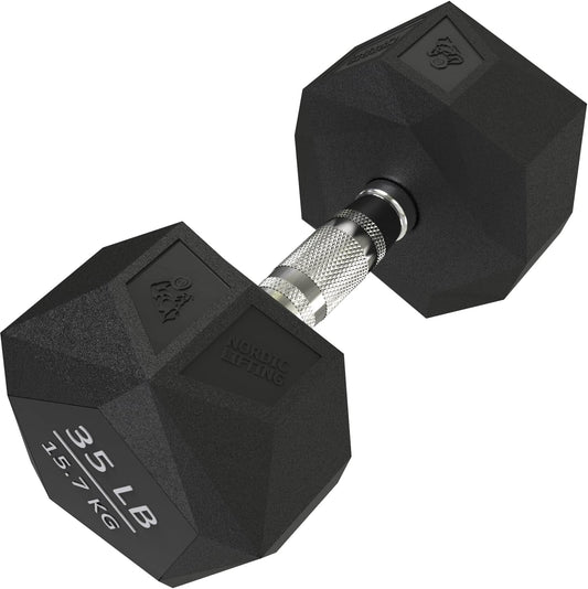 Prism Dumbbell for Strength Training - 10 Lb to 15 Lb Rubber Encased Cast Iron for Gym and Home Workout by Nordic Lifting