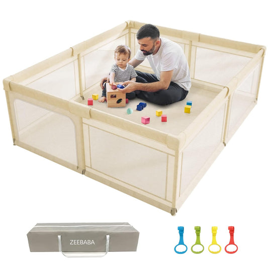 Baby Playpen, Playpen for Babies and Toddlers, Extra Large Playpen, Play pens for Babies and Toddlers (59 * 59 Beige playpen Without mat)
