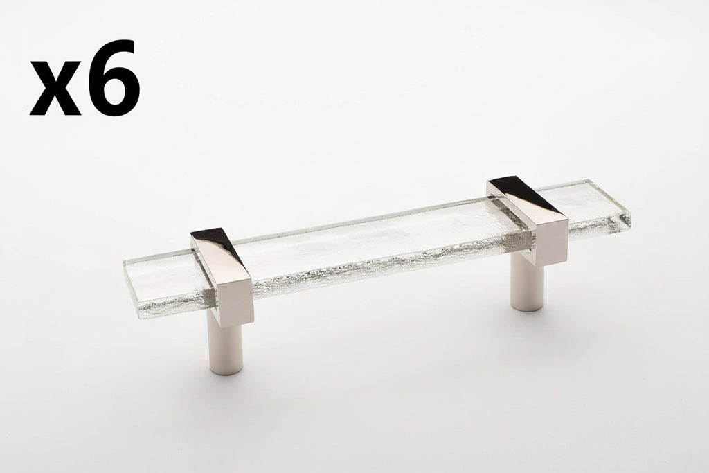 6 x Sietto Adjustable 5.5" Clear Glass Bar Polished Nickel Base P-1900-5.5-PN Cabinet Pull