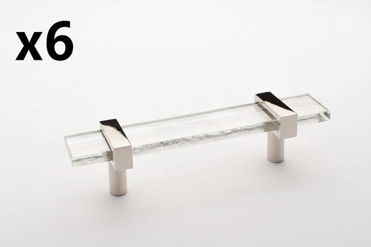 6 x Sietto Adjustable 5.5" Clear Glass Bar Polished Nickel Base P-1900-5.5-PN Cabinet Pull