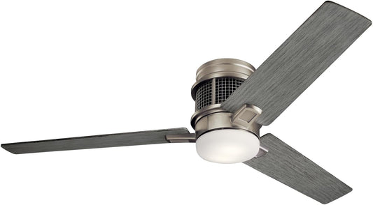 KICHLER Chiara 52 in. Integrated LED Indoor Brushed Nickel Flush Mount Ceiling Fan with Light Kit and Wall Control 300352NI