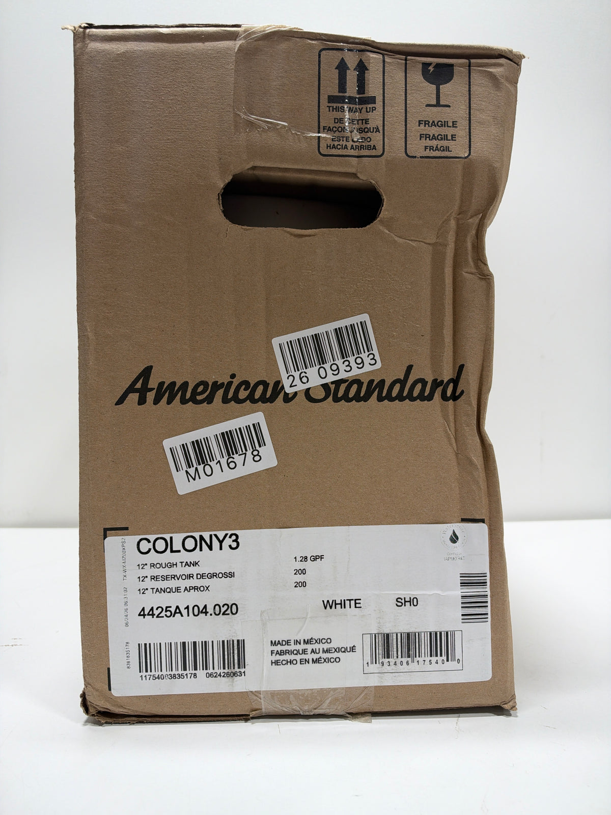 American Standard 4425A104.020 Colony 3 12-Inch Rough-In Toilet Tank, 1.28 GPF, White