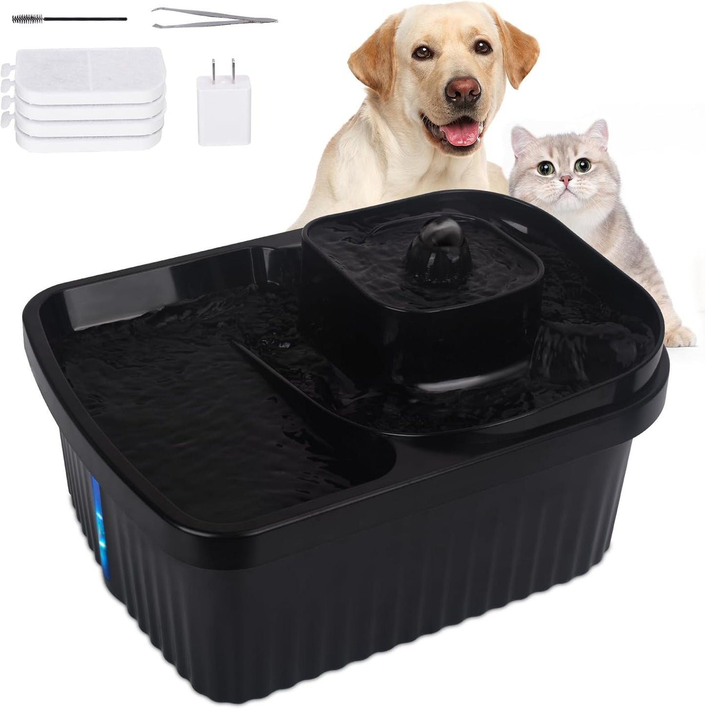 Dog Water Fountain 2.1GAL/270oz/8L Pet Cat Water Fountain, Dog Water Fountain Bowl for Extra Large,Medium,Small Dogs and Cats,Multiple Pets Family,with 4 Filters,Smart LED Pump,Cleaning Tool