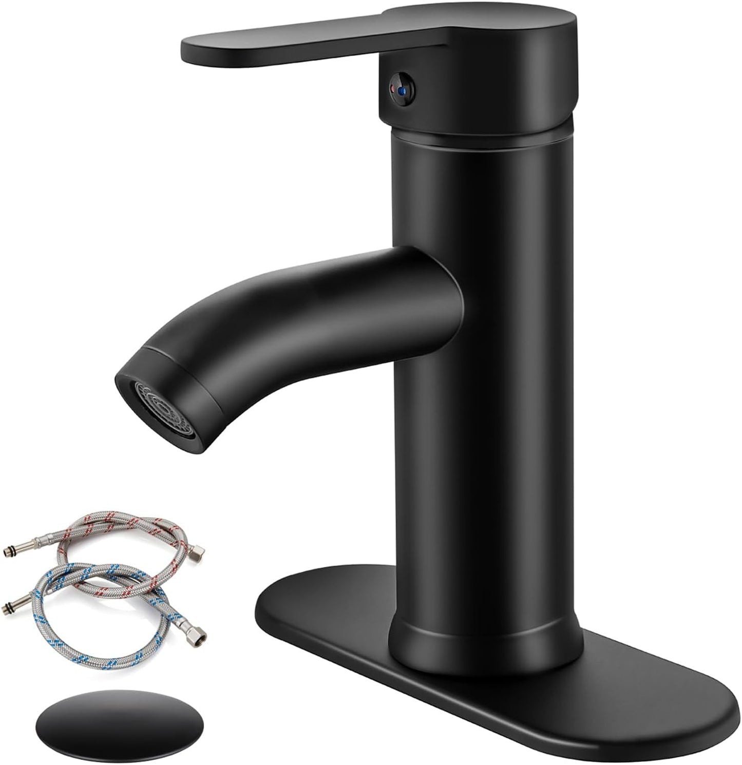 Scratch gotonovo Bathroom Sink Faucet Lavatory Vanity Mixer Bar Tap Combo Single Hole Single Handle Deck Mount with Water Supply Lines Matte Black Short with ABS Pop Up Drain