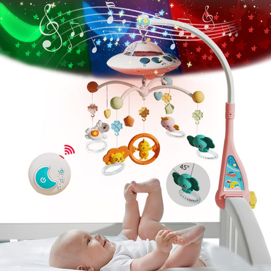 Lcasio Baby Musical Crib Mobile with Night Lights and Relaxing Music,Hanging Rotating Animals Rattles,Stars