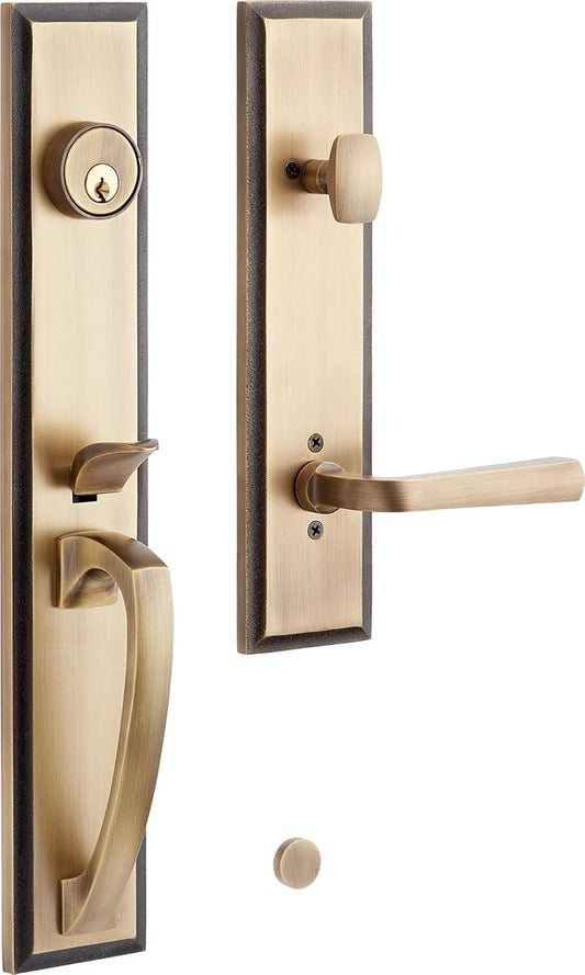 Scratch Signature Hardware 479101 Aurick Right Handed Solid Brass Keyed Entry Door Lever Set with 2-3/8" Backset - Antique Brass